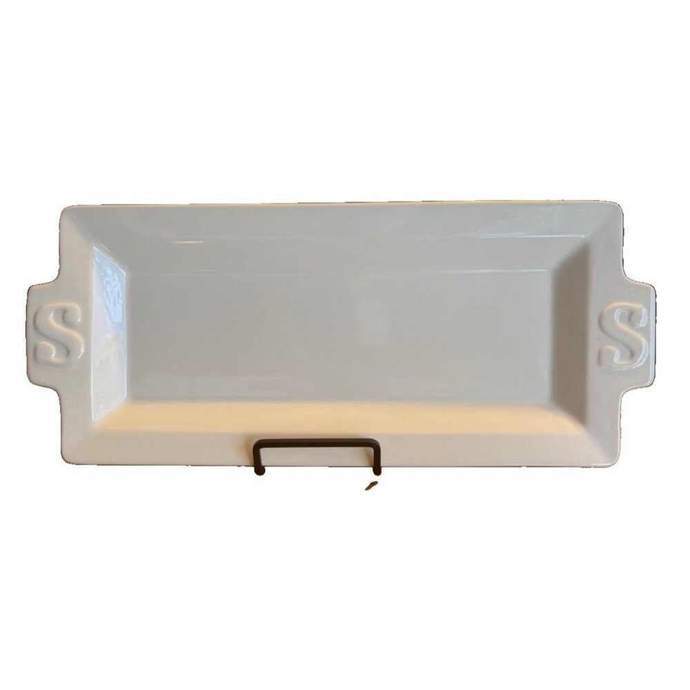 See’s Candies Signature Candy Tray White Porcelain Rectangle Handles 14” X 6”